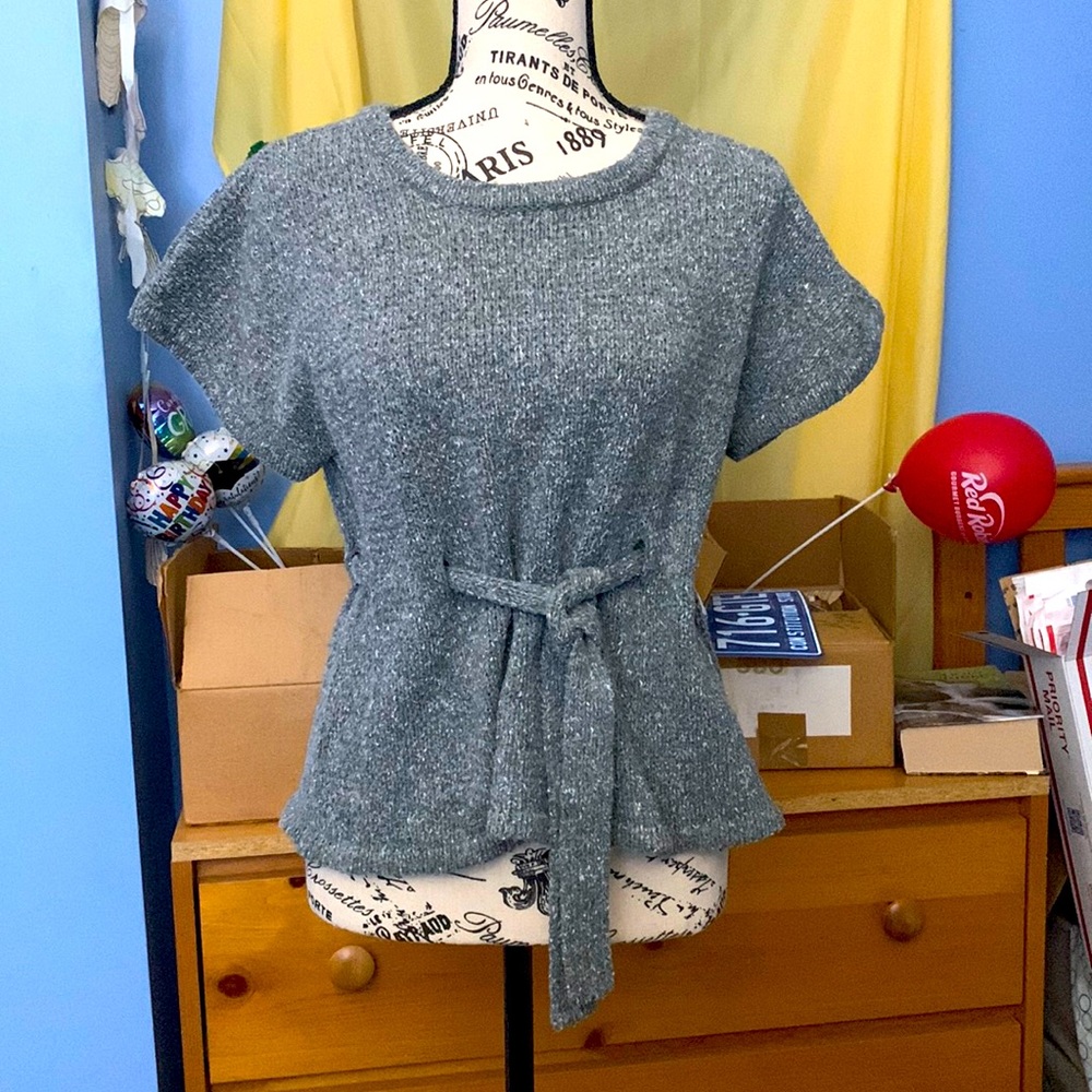 Tulle Tie Cinch Waist Sweater